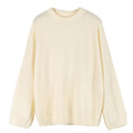 Lazy Soft Style Grey Crew Neck Knit Sweater Women Loose Thickened Merino Wool Pullover