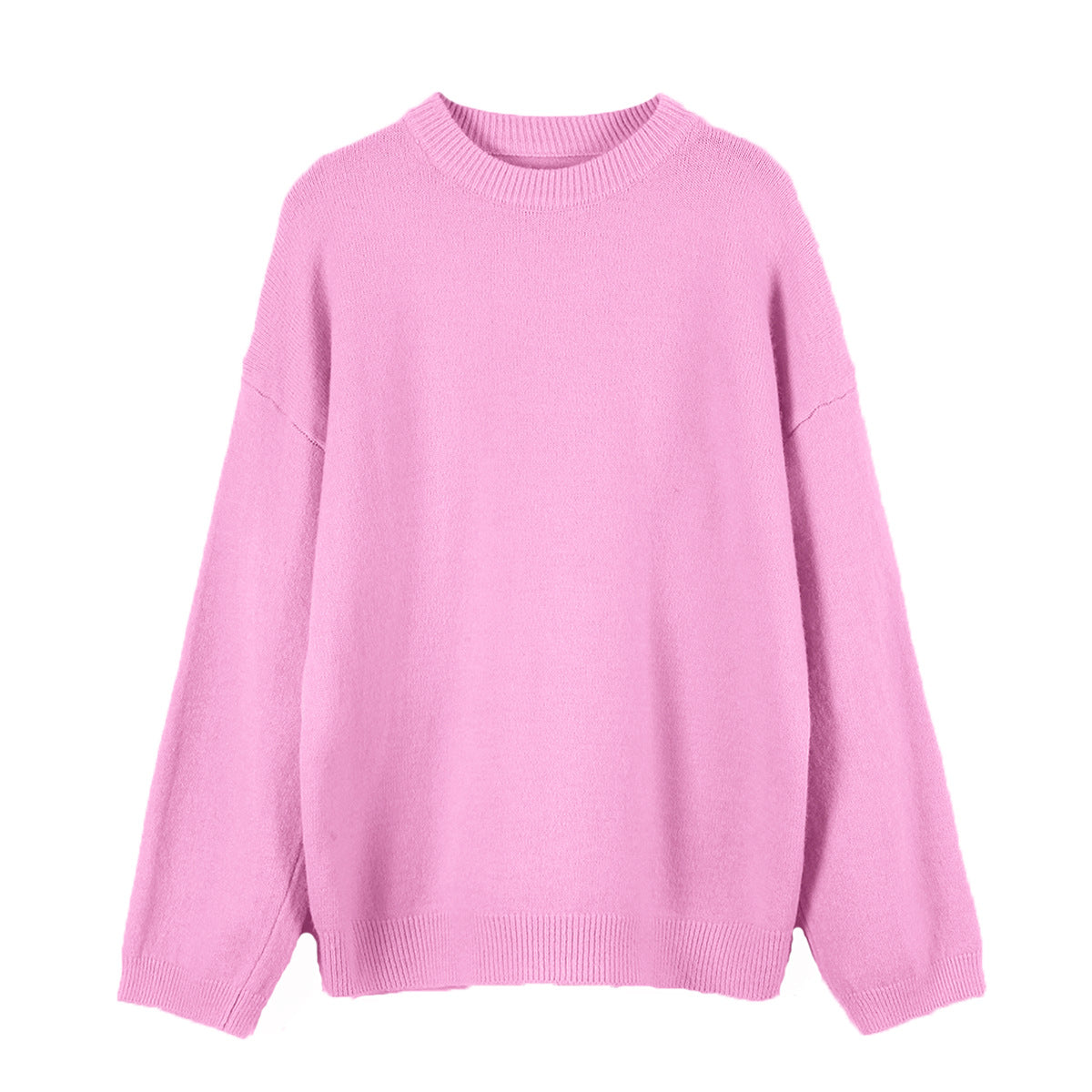 Lazy Soft Style Grey Crew Neck Knit Sweater Women Loose Thickened Merino Wool Pullover