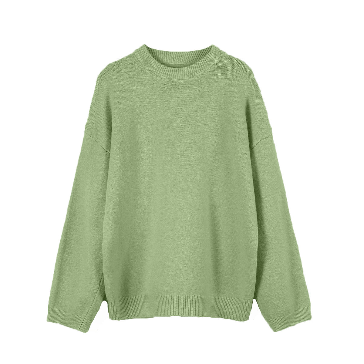 Lazy Soft Style Grey Crew Neck Knit Sweater Women Loose Thickened Merino Wool Pullover