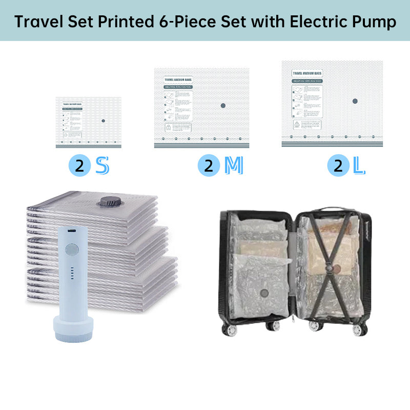 6-Pack Rechargeable Wireless Travel Vacuum Bags - Portable Clothes & Blanket Storage with Pump