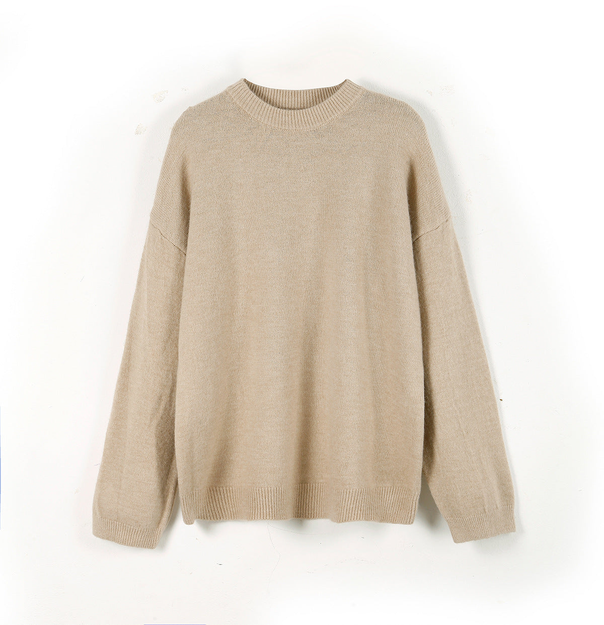 Lazy Soft Style Grey Crew Neck Knit Sweater Women Loose Thickened Merino Wool Pullover