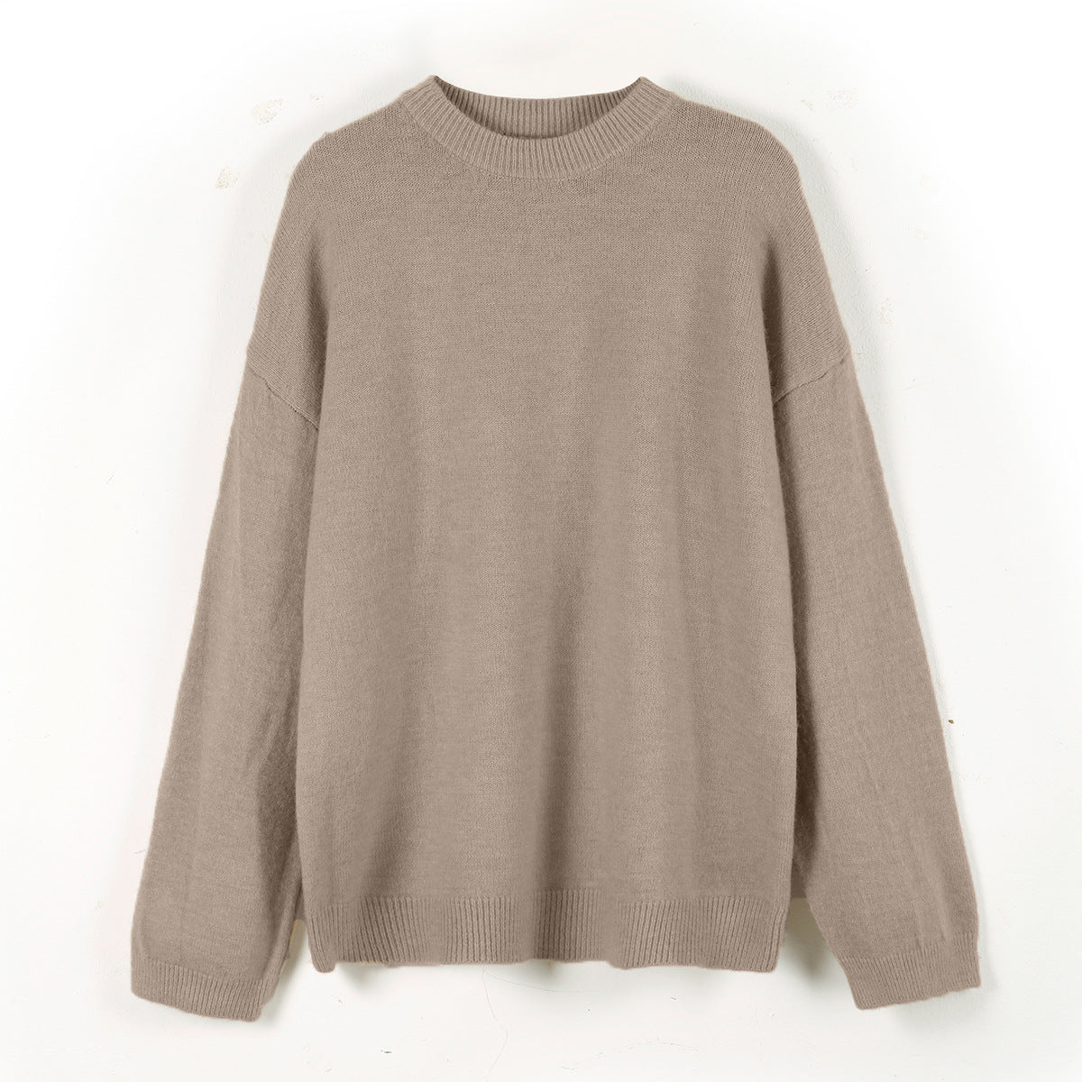 Lazy Soft Style Grey Crew Neck Knit Sweater Women Loose Thickened Merino Wool Pullover